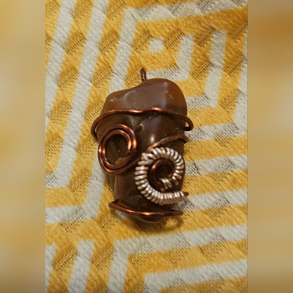 Atrtisan Carnelian Stone Pendant Wrapped in Copper Wire